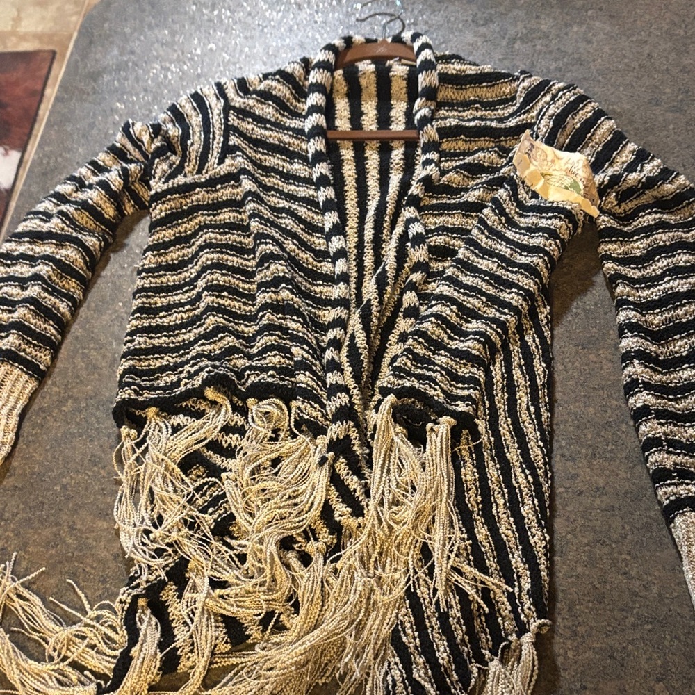 ONE WORLD Black and Cream Knit Cardigan